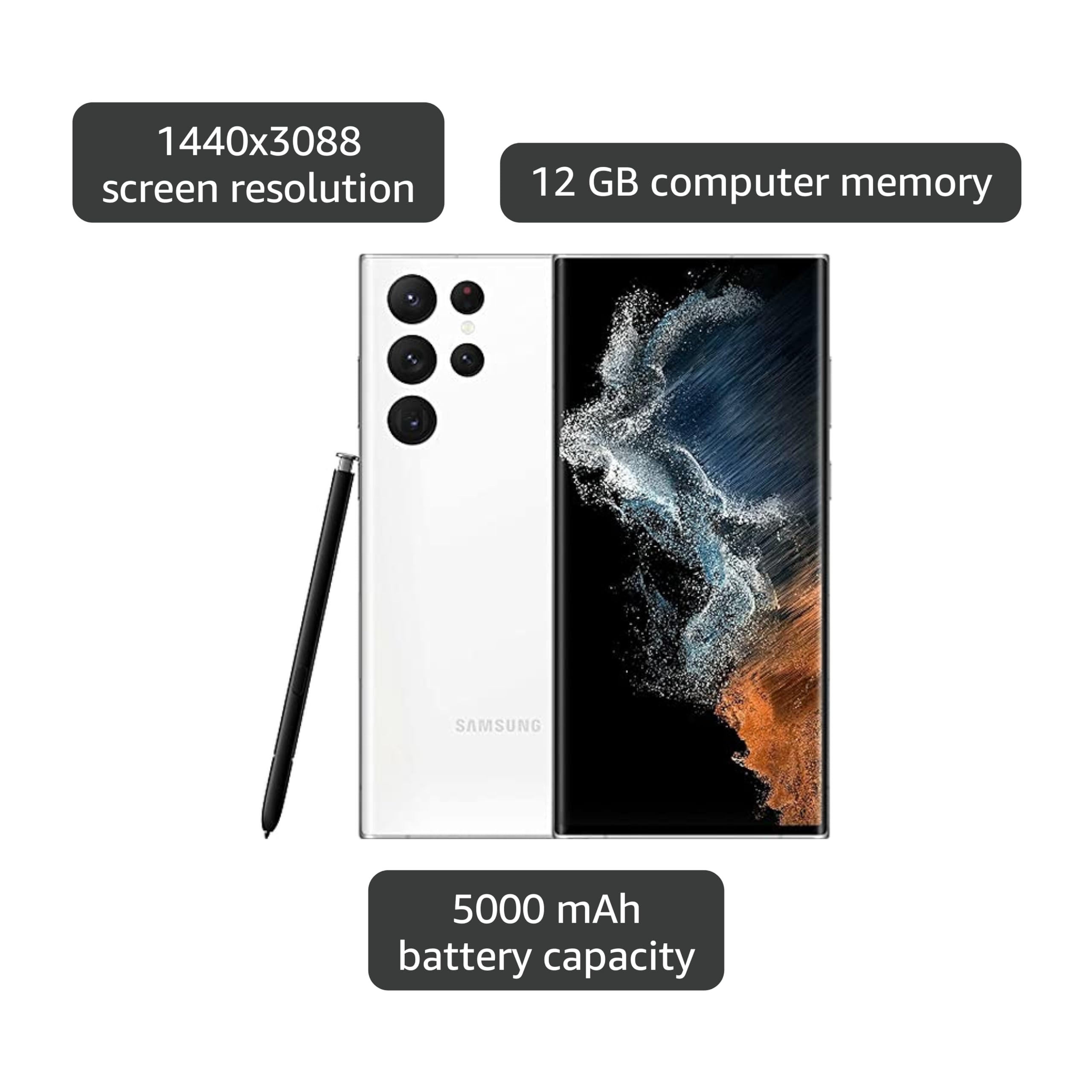 Amazon.com: Samsung Galaxy S22 Ultra 5G, US Version, 128GB, White